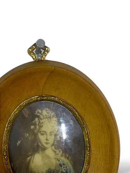 Pair of Original French Miniature Ivory Portraits – Oak & Bronze Frames (tableaux)