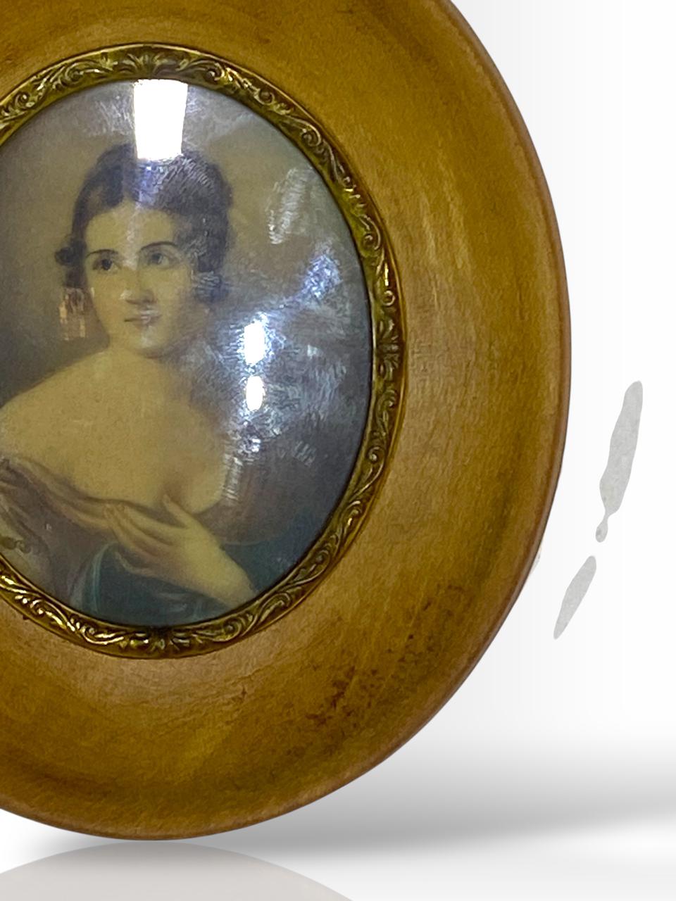 Pair of Original French Miniature Ivory Portraits – Oak & Bronze Frames