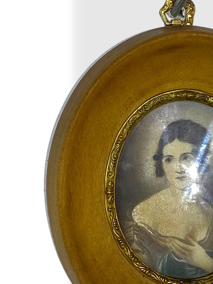 Pair of Original French Miniature Ivory Portraits – Oak & Bronze Frames (tableaux)