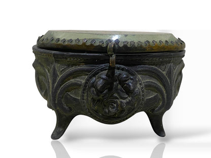 Antique Italian Mini Bonbonnière with Lid – Silver-Plated Bronze & Belgian Crystal