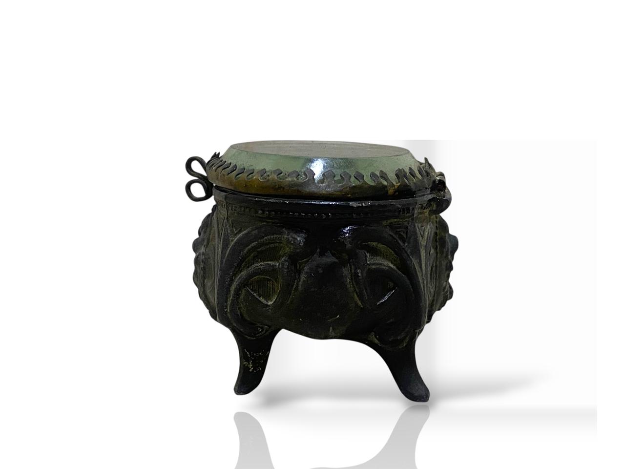 Antique Italian Mini Bonbonnière with Lid – Silver-Plated Bronze & Belgian Crystal