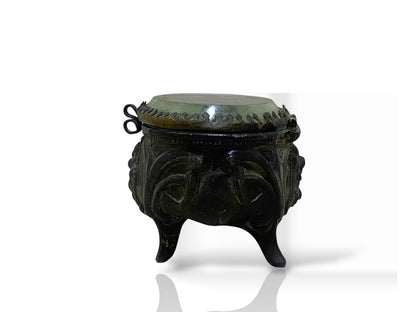 Antique Italian Mini Bonbonnière with Lid – Silver-Plated Bronze & Belgian Crystal