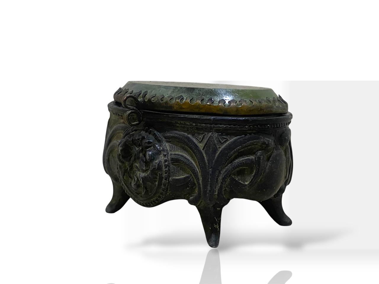 Antique Italian Mini Bonbonnière with Lid – Silver-Plated Bronze & Belgian Crystal