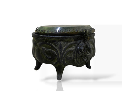 Antique Italian Mini Bonbonnière with Lid – Silver-Plated Bronze & Belgian Crystal