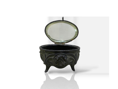 Antique Italian Mini Bonbonnière with Lid – Silver-Plated Bronze & Belgian Crystal