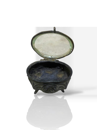 Antique Italian Mini Bonbonnière with Lid – Silver-Plated Bronze & Belgian Crystal