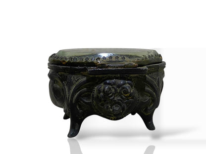 Antique Italian Mini Bonbonnière with Lid – Silver-Plated Bronze & Belgian Crystal