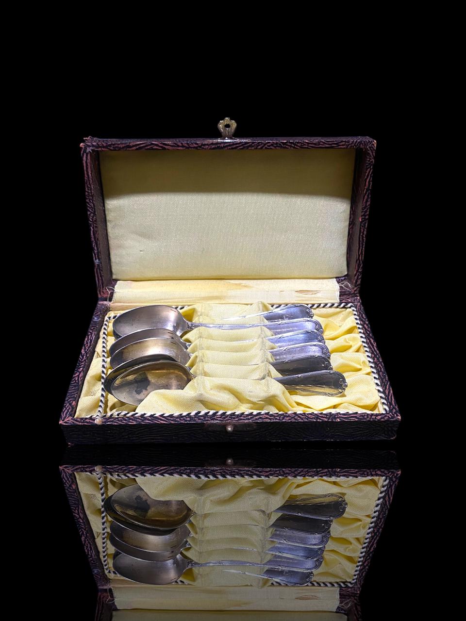 Set of 6 Original Christofle Spoons – Silver-Plated Cloisonné Work