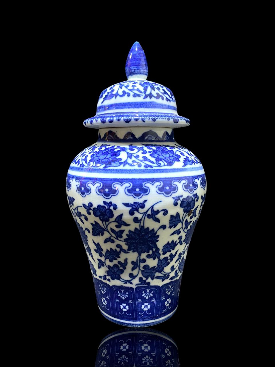 Hand-Painted Blue Chinese Lidded Potiche – Marked