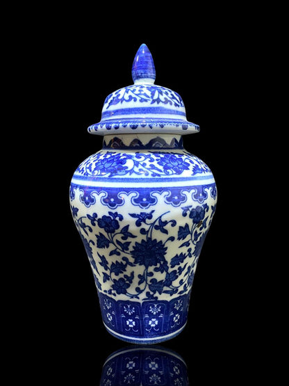 Hand-Painted Blue Chinese Lidded Potiche – Marked