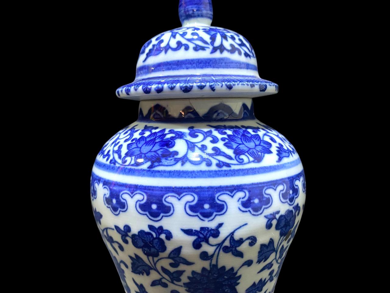 Hand-Painted Blue Chinese Lidded Potiche – Marked