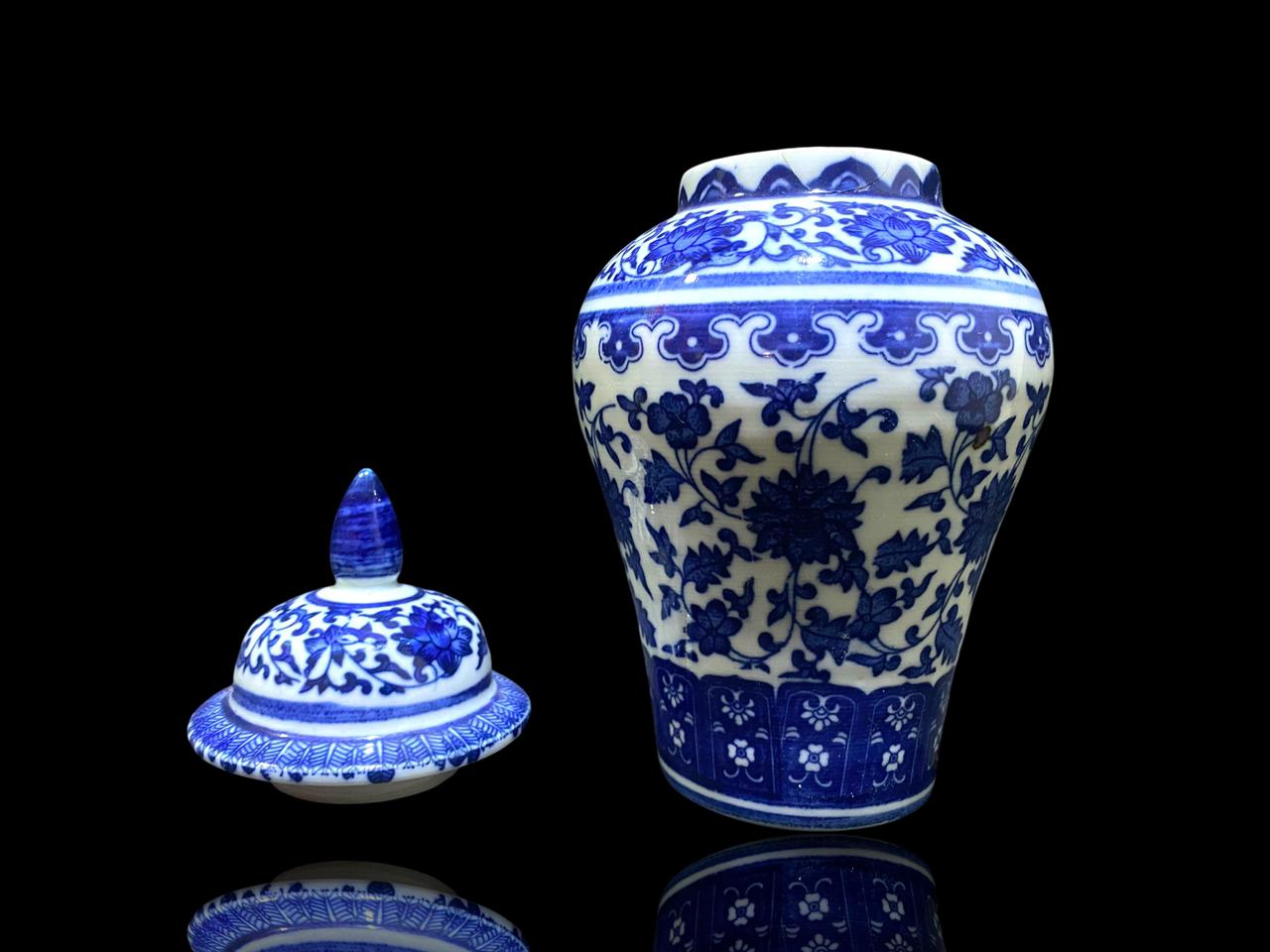 Hand-Painted Blue Chinese Lidded Potiche – Marked