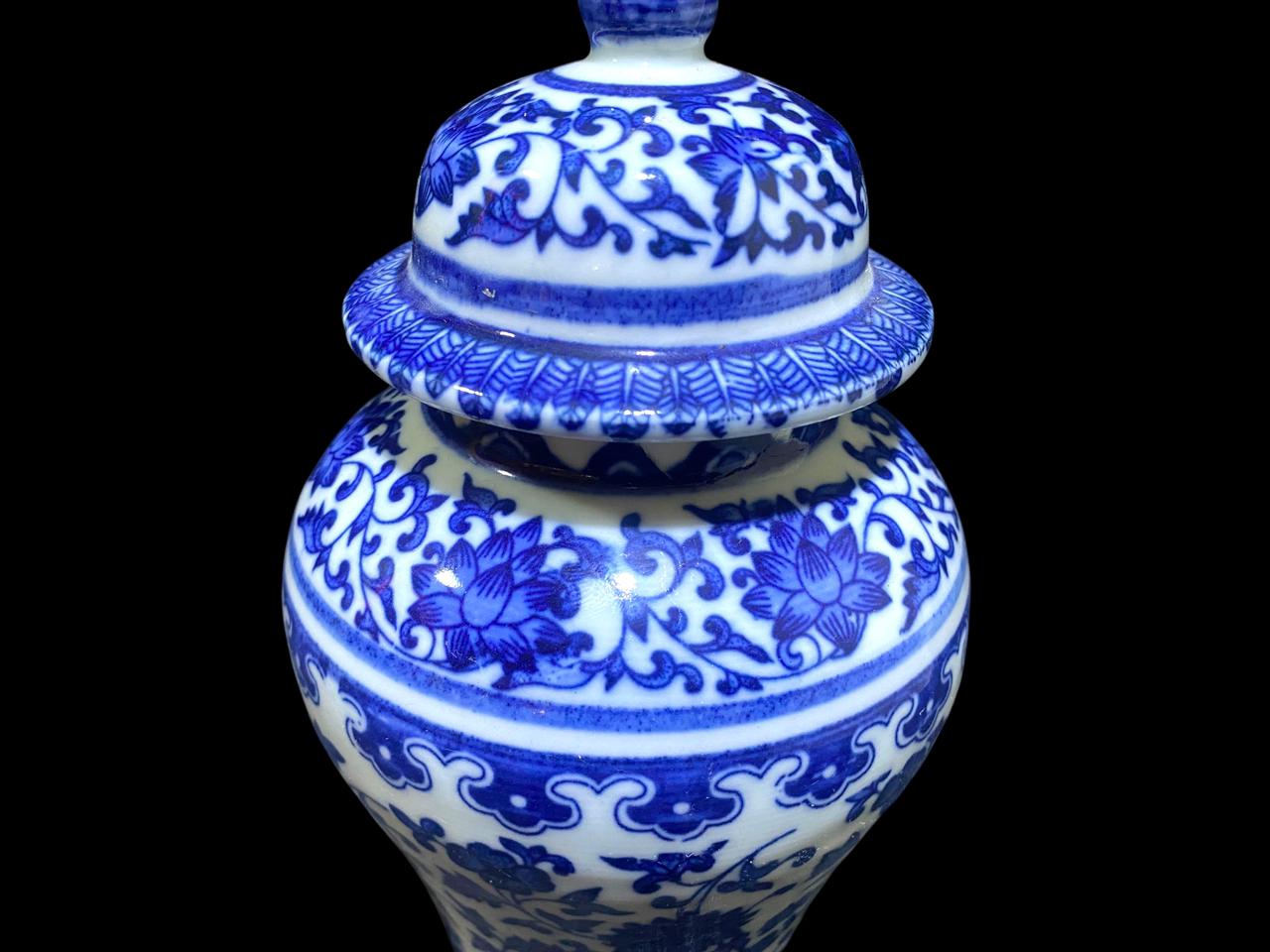 Hand-Painted Blue Chinese Lidded Potiche – Marked