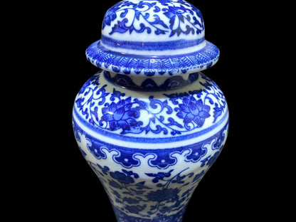 Hand-Painted Blue Chinese Lidded Potiche – Marked