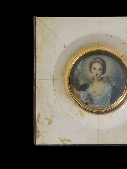 Rare Antique French Miniature – Hand-Painted on Natural Ivory, Signed by the Artist