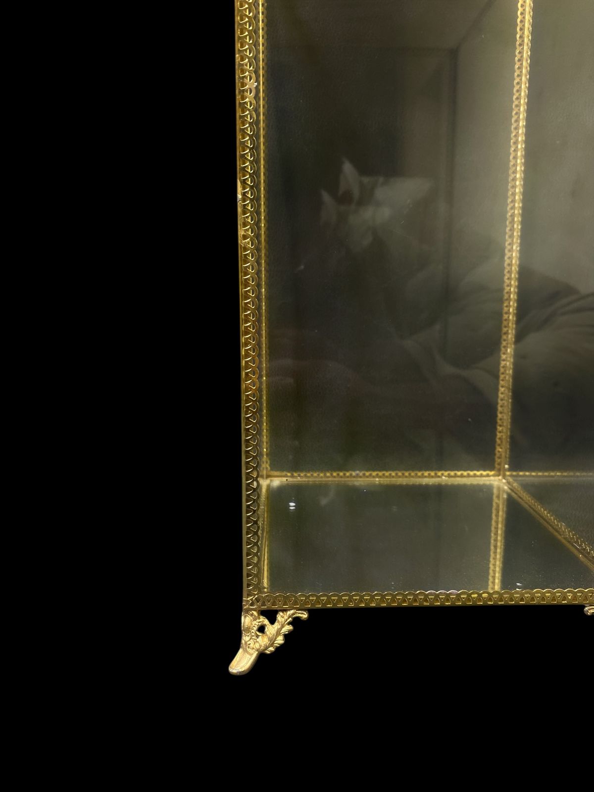 Authentic Antique French Mini Display Cabinet – Solid Bronze Frame with Crystal Glass Sides