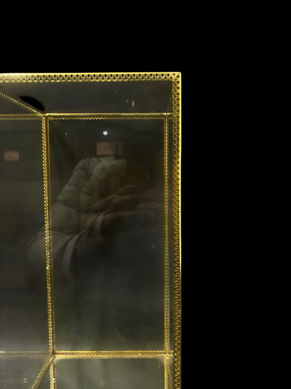 Authentic Antique French Mini Display Cabinet – Solid Bronze Frame with Crystal Glass Sides