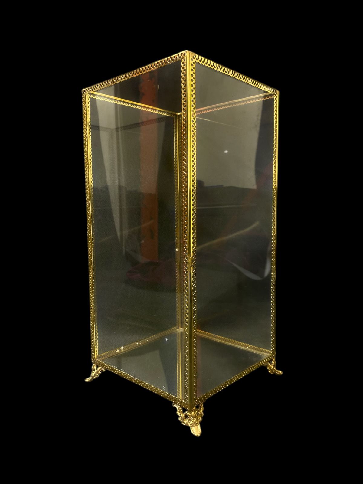 Authentic Antique French Mini Display Cabinet – Solid Bronze Frame with Crystal Glass Sides