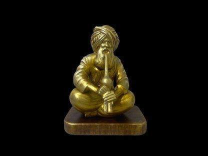 Authentic Antique Indian Bronze Statue with Hand-Engraved Details on Solid Wood Base