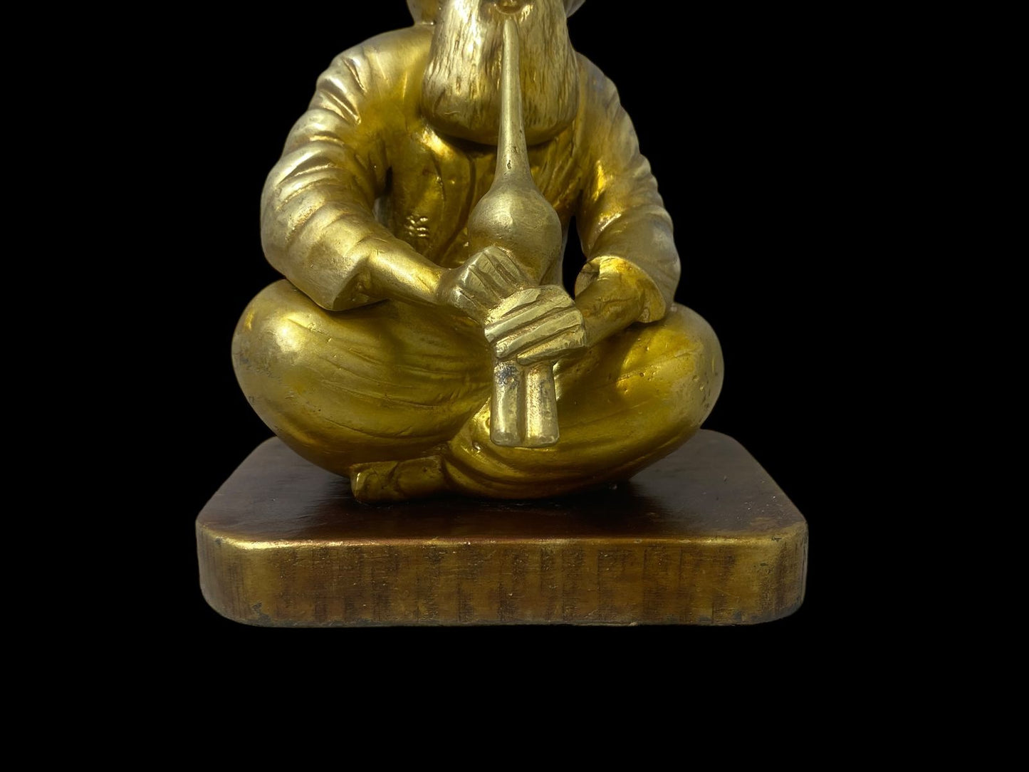 Authentic Antique Indian Bronze Statue with Hand-Engraved Details on Solid Wood Base