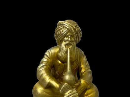 Authentic Antique Indian Bronze Statue with Hand-Engraved Details on Solid Wood Base