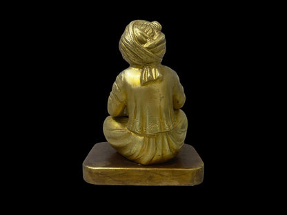 Authentic Antique Indian Bronze Statue with Hand-Engraved Details on Solid Wood Base