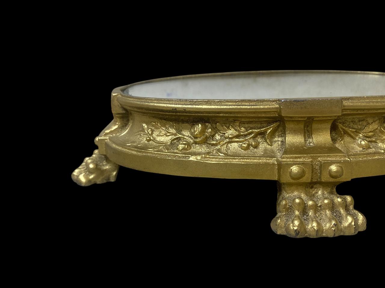 Authentic 19th Century Antique French Centerpiece – Solid Bronze with Hand-Engraved Details & Mirrored Top