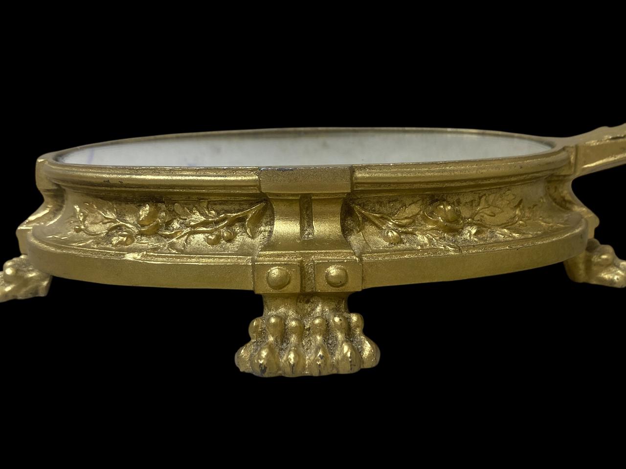 Authentic 19th Century Antique French Centerpiece – Solid Bronze with Hand-Engraved Details & Mirrored Top