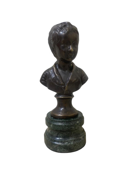 French Bronze Bust in the Style of Jean-Antoine Houdon on Green Marble Base (19th/20th Century)