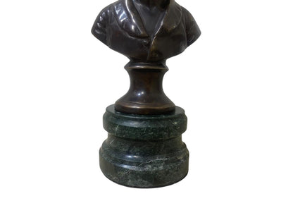 French Bronze Bust in the Style of Jean-Antoine Houdon on Green Marble Base (19th/20th Century)