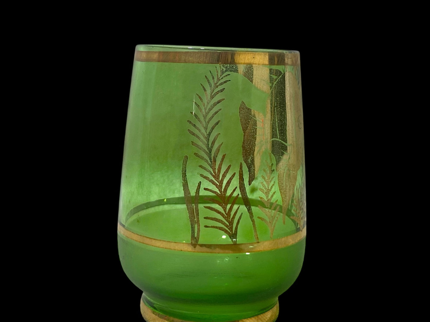 Authentic Antique Czech Crystal Carafe Set – Carafe + 6 Glasses with Hand-Painted Gold Enamel Details