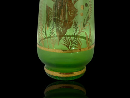 Authentic Antique Czech Crystal Carafe Set – Carafe + 6 Glasses with Hand-Painted Gold Enamel Details