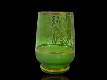 Authentic Antique Czech Crystal Carafe Set – Carafe + 6 Glasses with Hand-Painted Gold Enamel Details