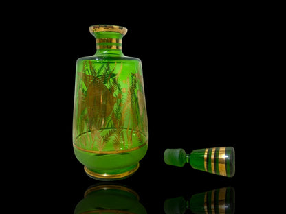 Authentic Antique Czech Crystal Carafe Set – Carafe + 6 Glasses with Hand-Painted Gold Enamel Details