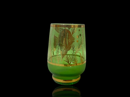 Authentic Antique Czech Crystal Carafe Set – Carafe + 6 Glasses with Hand-Painted Gold Enamel Details