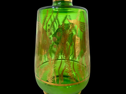 Authentic Antique Czech Crystal Carafe Set – Carafe + 6 Glasses with Hand-Painted Gold Enamel Details