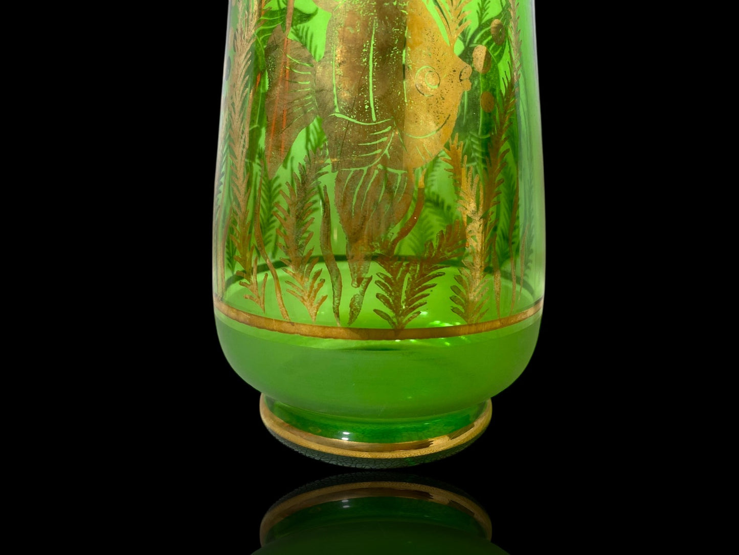 Authentic Antique Czech Crystal Carafe Set – Carafe + 6 Glasses with Hand-Painted Gold Enamel Details