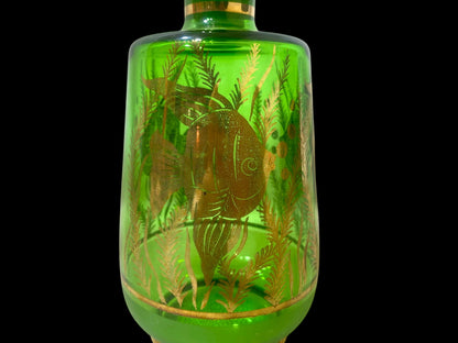 Authentic Antique Czech Crystal Carafe Set – Carafe + 6 Glasses with Hand-Painted Gold Enamel Details