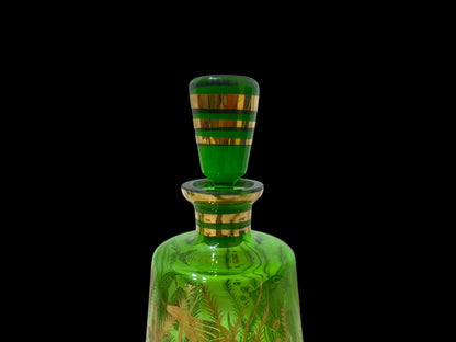 Authentic Antique Czech Crystal Carafe Set – Carafe + 6 Glasses with Hand-Painted Gold Enamel Details