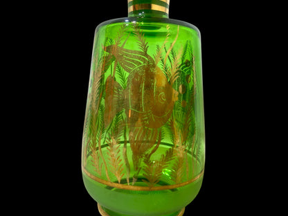 Authentic Antique Czech Crystal Carafe Set – Carafe + 6 Glasses with Hand-Painted Gold Enamel Details