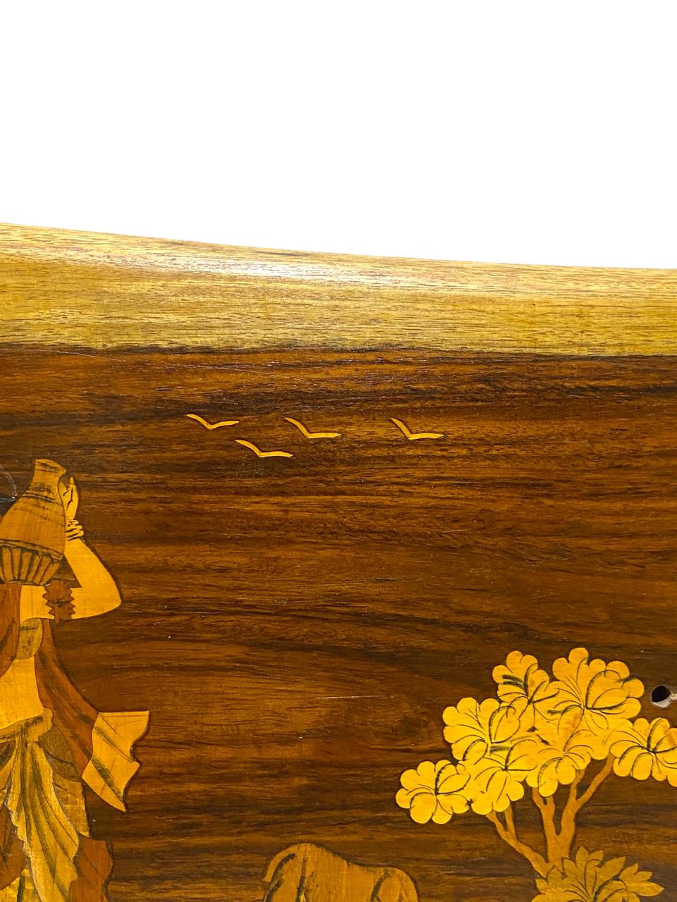 Vintage Rosewood Inlay Panel – Handcrafted Scene