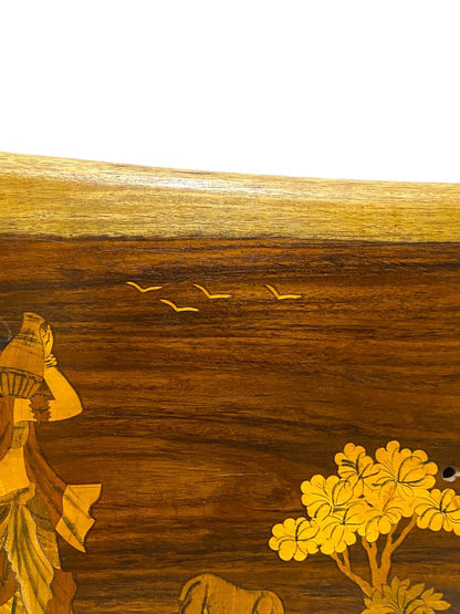 Vintage Rosewood Inlay Panel – Handcrafted Scene