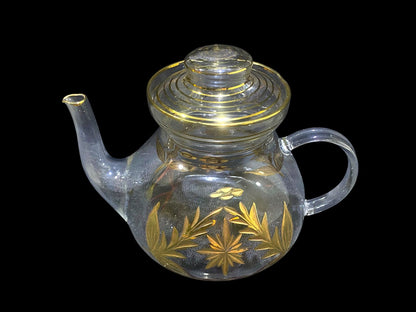 Rare Antique 8-Piece Tea Set – Likely Bohemian Crystal, Hand-Etched and Gold-Gilded