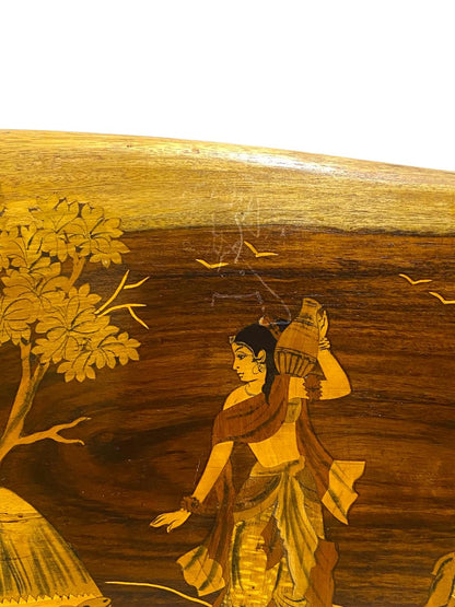 Vintage Rosewood Inlay Panel – Handcrafted Scene