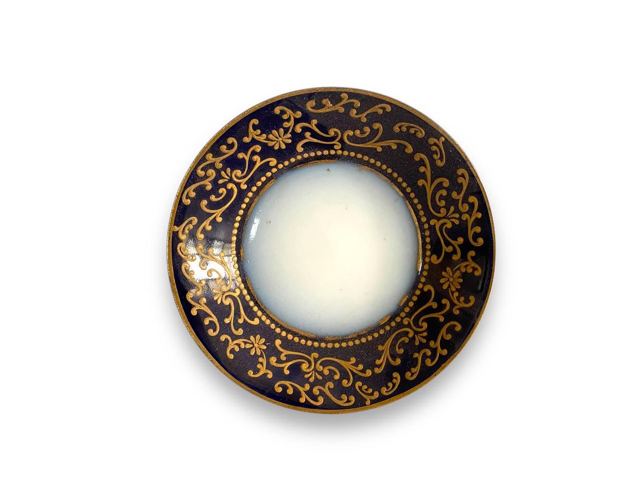 1771 Sevres Cobalt Blue and Gold Flowers Demitasse Cup and Saucer S mark 