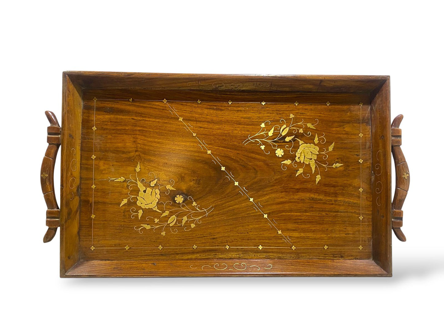 Antique Indian Rosewood Tray with brass Inlay