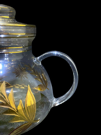 Rare Antique 8-Piece Tea Set – Likely Bohemian Crystal, Hand-Etched and Gold-Gilded