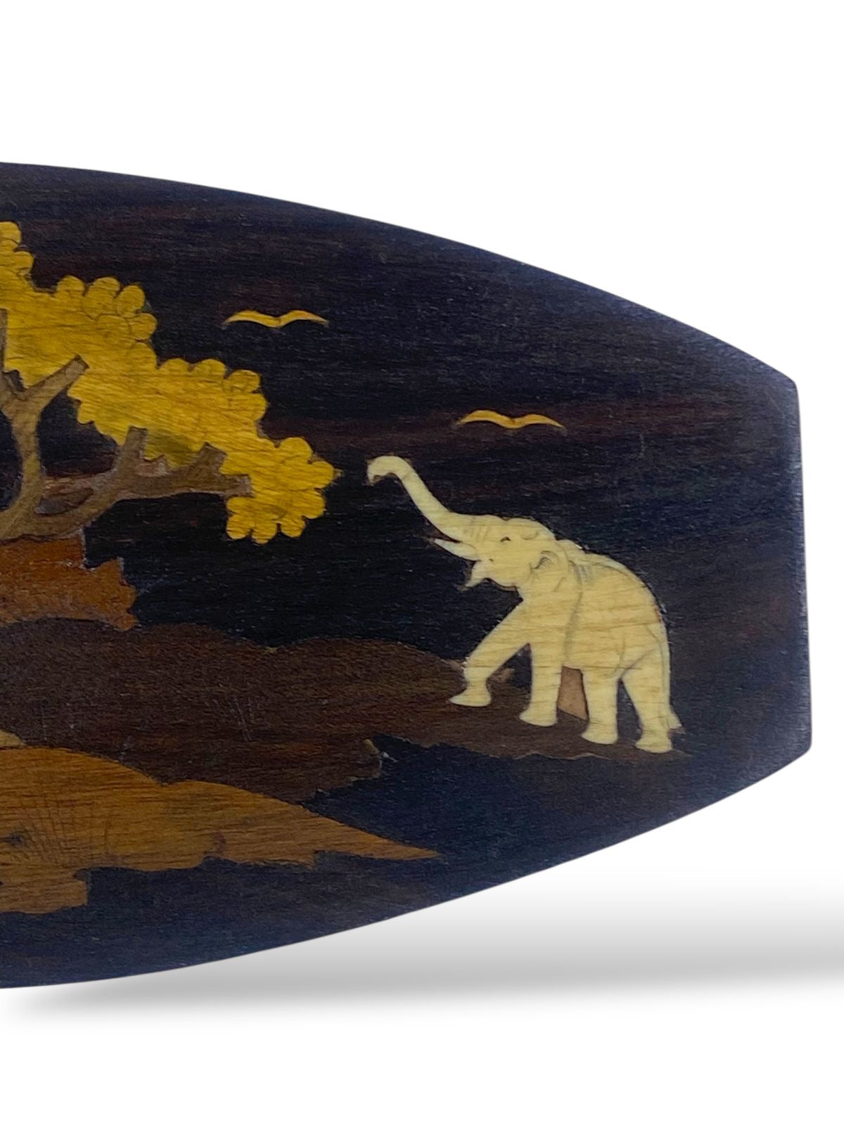 Original Antique Indian Tableau — Solid Palisander Wood with Hand-Carved Elephant Ivory Inlays and Marquetry Artwork