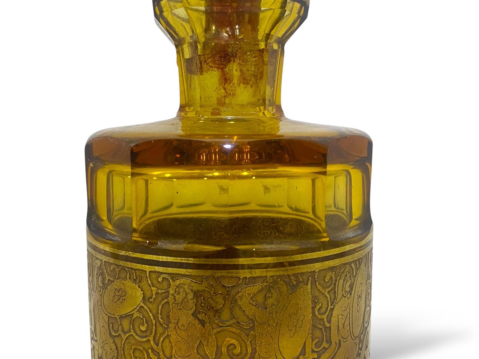 Rare Moser Karlsbad  Bohemian Crystal Carafe with Lid & Bronze Miniatures