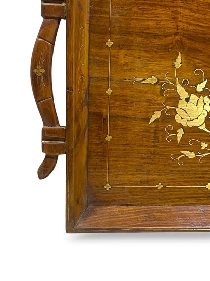 Antique Indian Rosewood Tray with brass Inlay